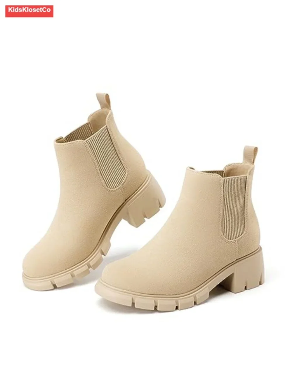 Girls Ankle Boots Chunky Chelsea Booties Leather Suede Non-Slip Pull-On